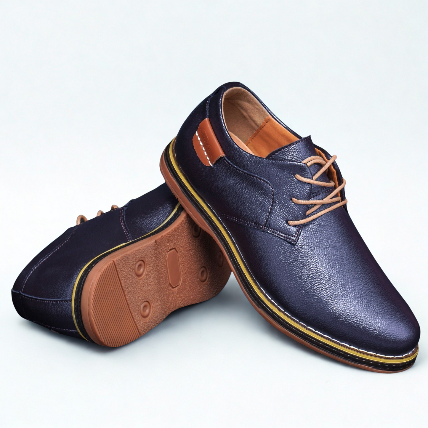 Gaitcraft - Piqûre Chaussures habillées en cuir véritable – Bleu