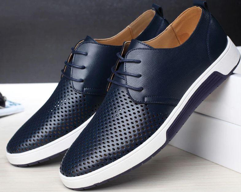 Gaitcraft - Respirer Chaussures habillées en cuir véritable – Bleu