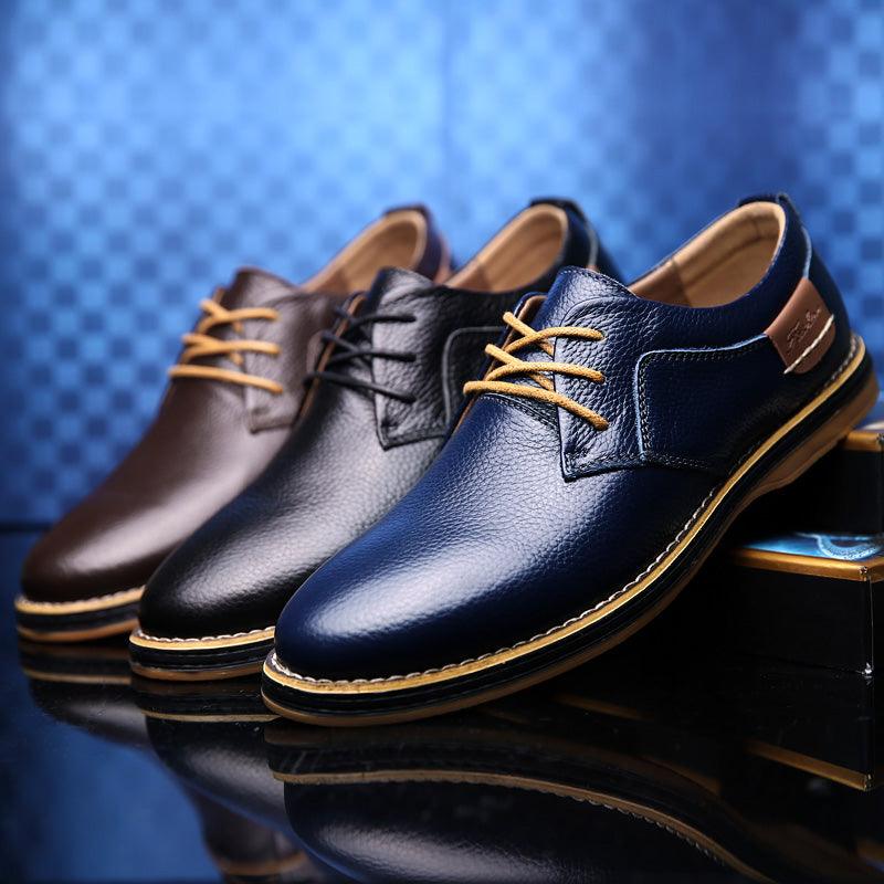 Gaitcraft - Piqûre Chaussures habillées en cuir véritable – Bleu