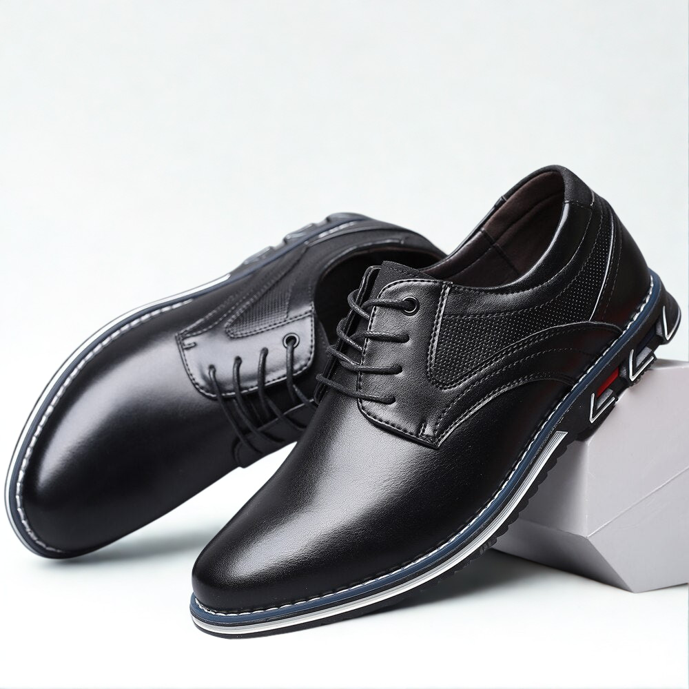 Gaitcraft - Oxford Lisse Stripe Chaussures habillées en cuir véritable – Noir