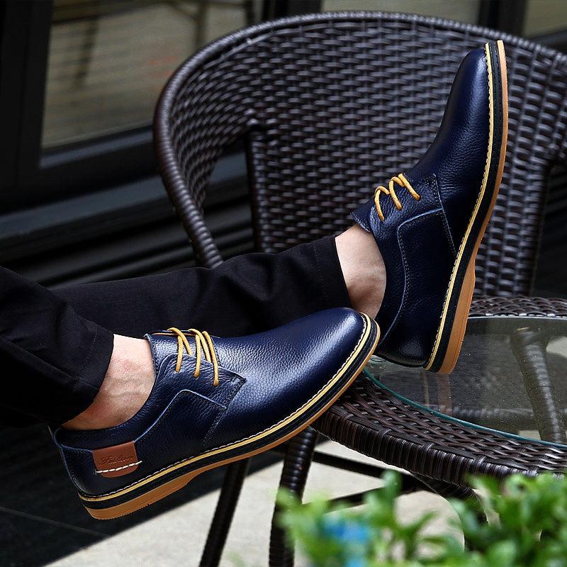 Gaitcraft - Piqûre Chaussures habillées en cuir véritable – Bleu