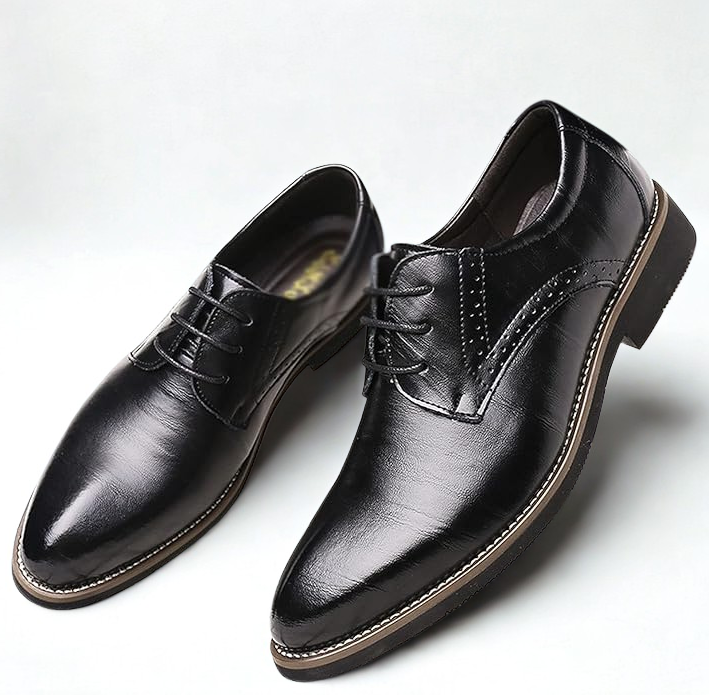 Gaitcraft - Wingtip Dress chaussures habillées en cuir véritable - Noir