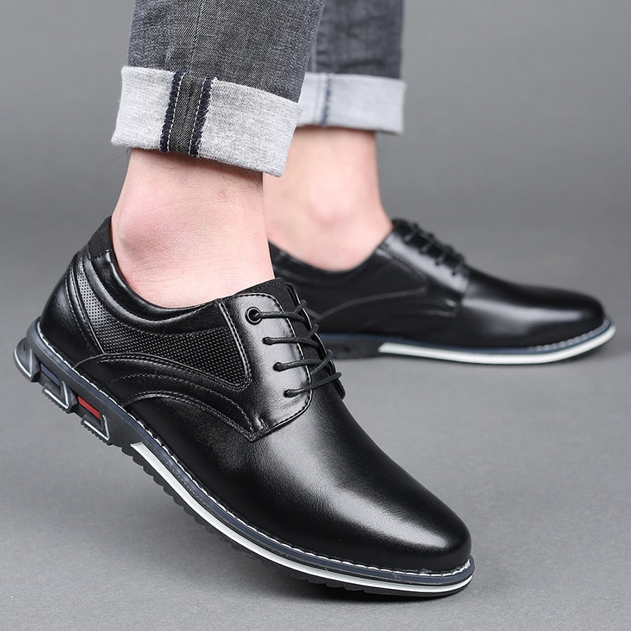 Gaitcraft - Oxford Lisse Stripe Chaussures habillées en cuir véritable – Noir