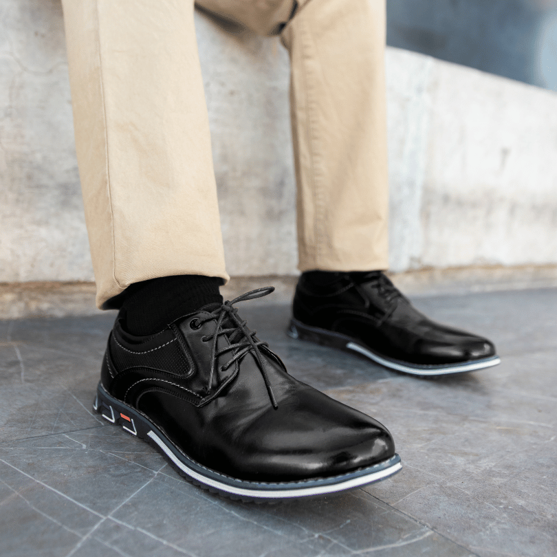 Gaitcraft - Oxford Lisse Stripe Chaussures habillées en cuir véritable – Noir