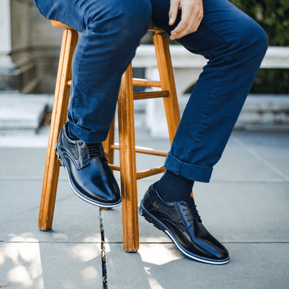 Gaitcraft - Oxford Lisse Stripe Chaussures habillées en cuir véritable – Noir